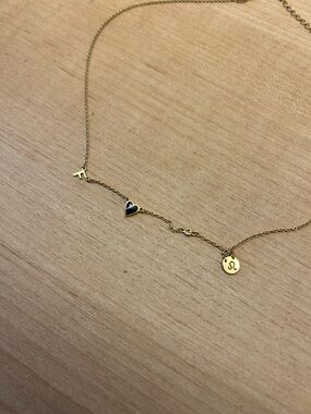 Gold Zodiac and Heart Charm Necklace - Leo Charm, Black Accent